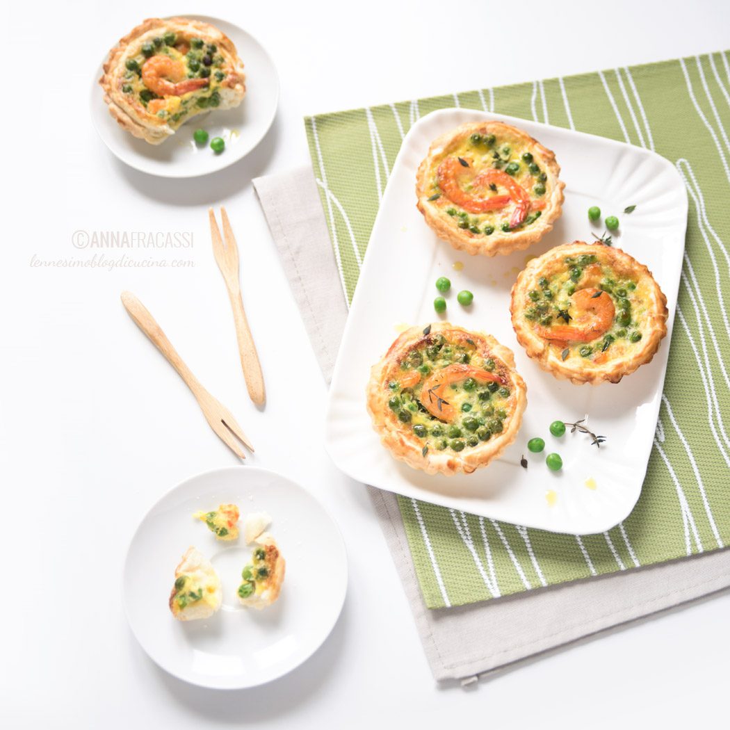 Mini quiche di gamberi con piselli, timo fresco e robiola