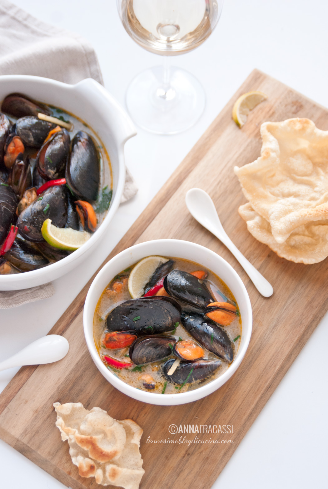 Cozze all’indiana allo zenzero, peperoncino e latte di cocco