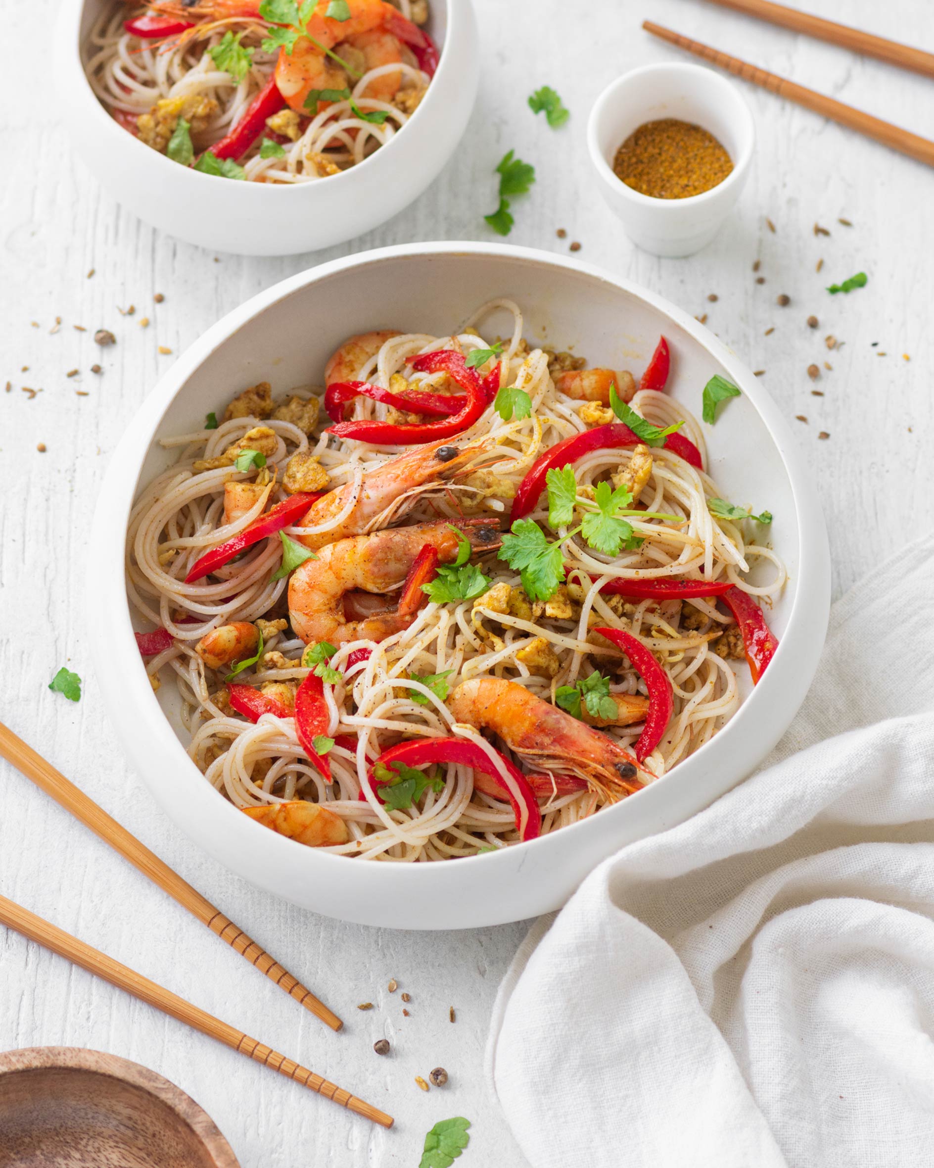 Singapore Noodles con gamberi