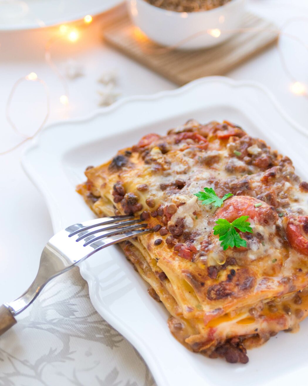 Lasagne vegetariane con ragù di lenticchie