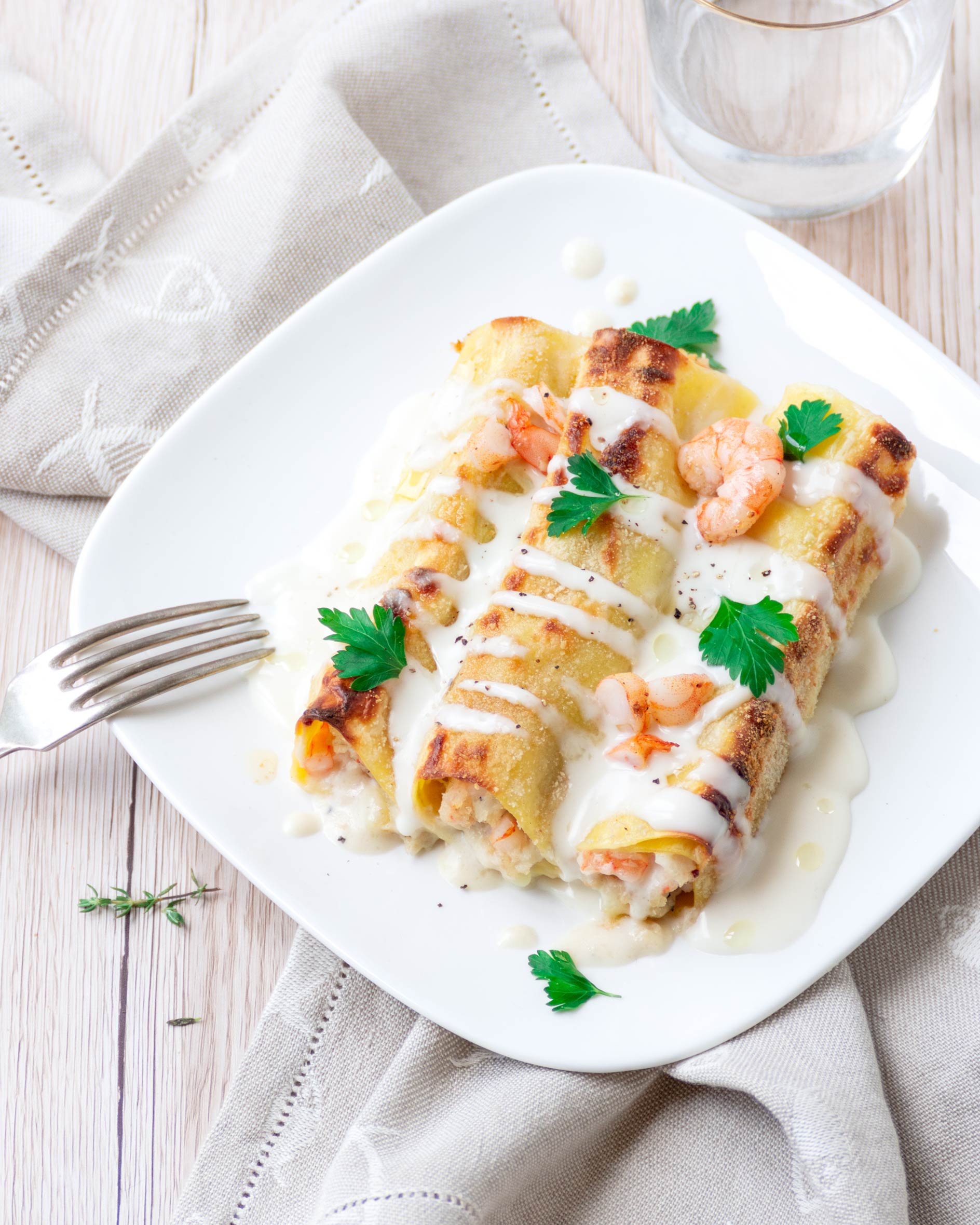 Cannelloni di pesce con gamberi