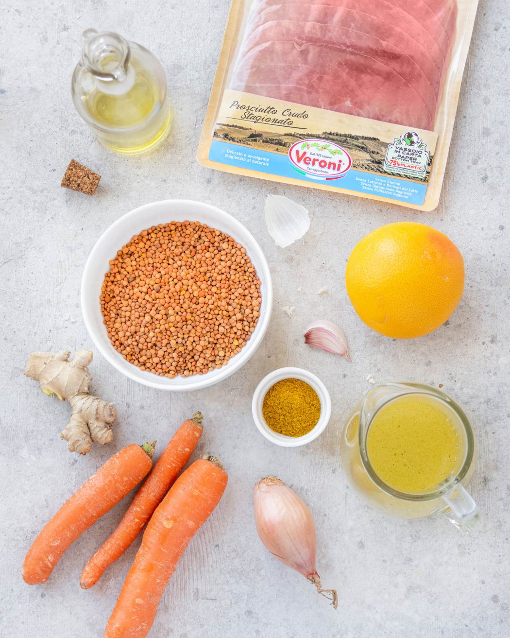 Vellutata di lenticchie rosse e prosciutto croccante