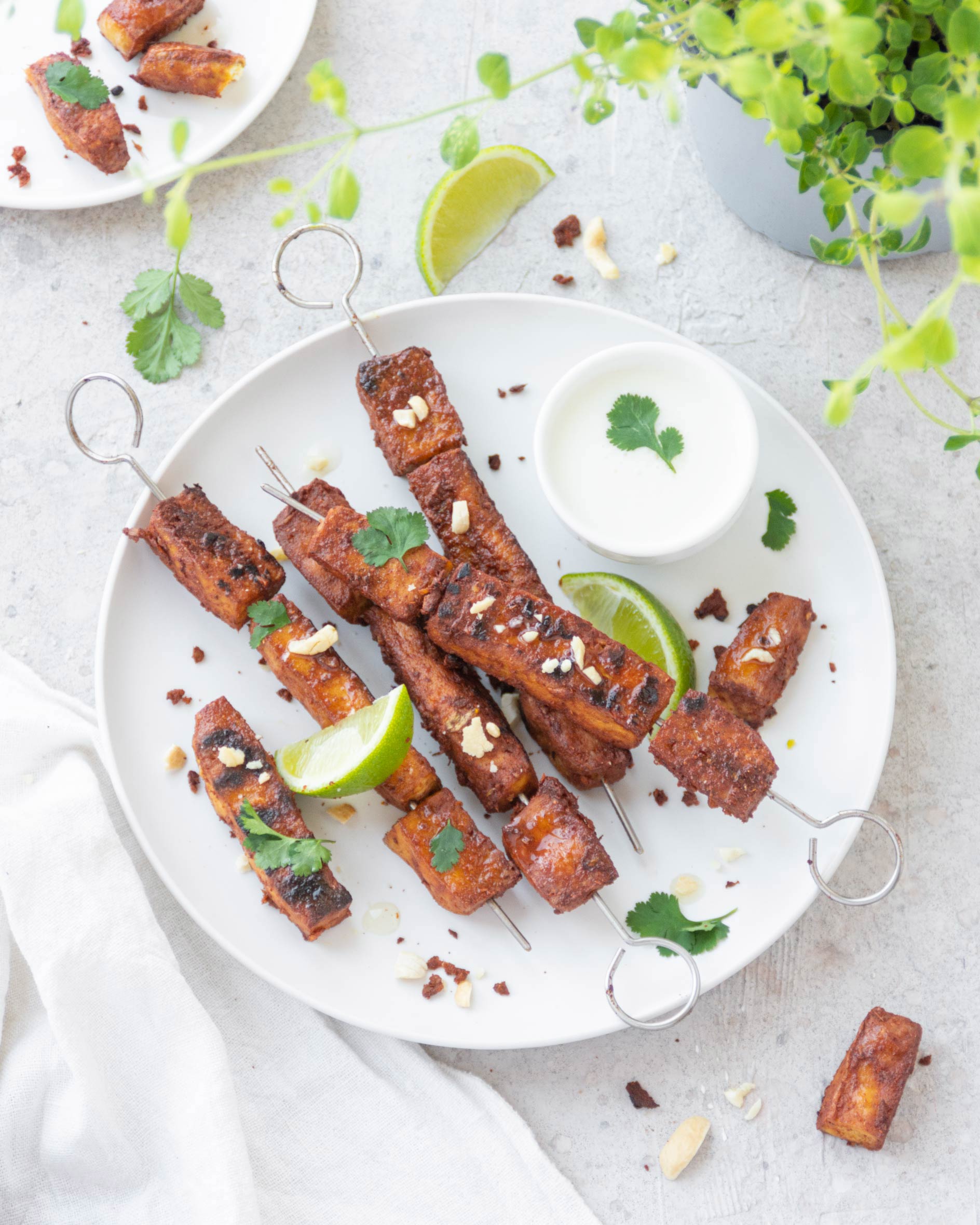 Spiedini di tofu marinato alle spezie tandoori