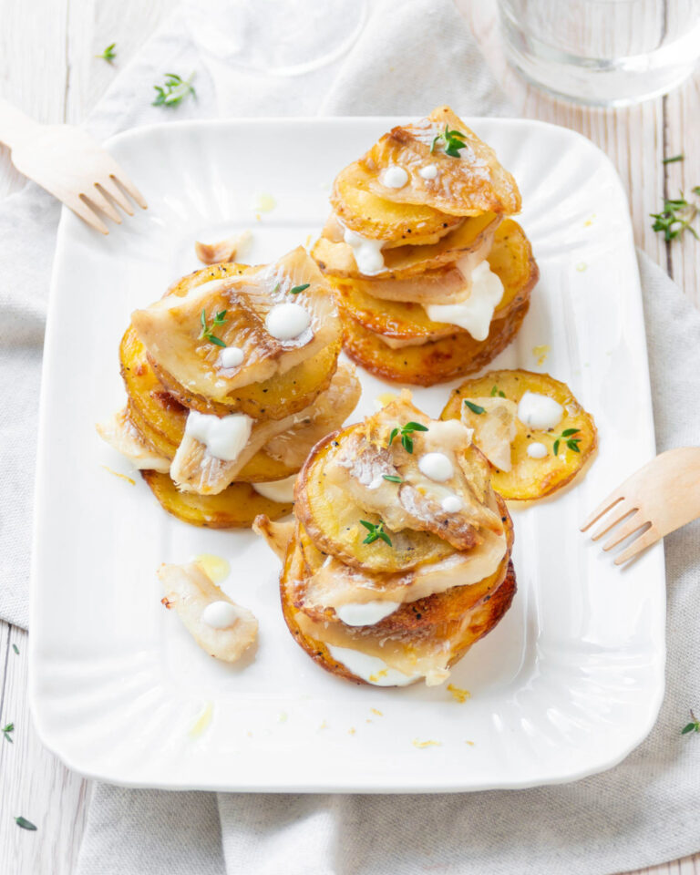 Millefoglie di merluzzo e patate al timo