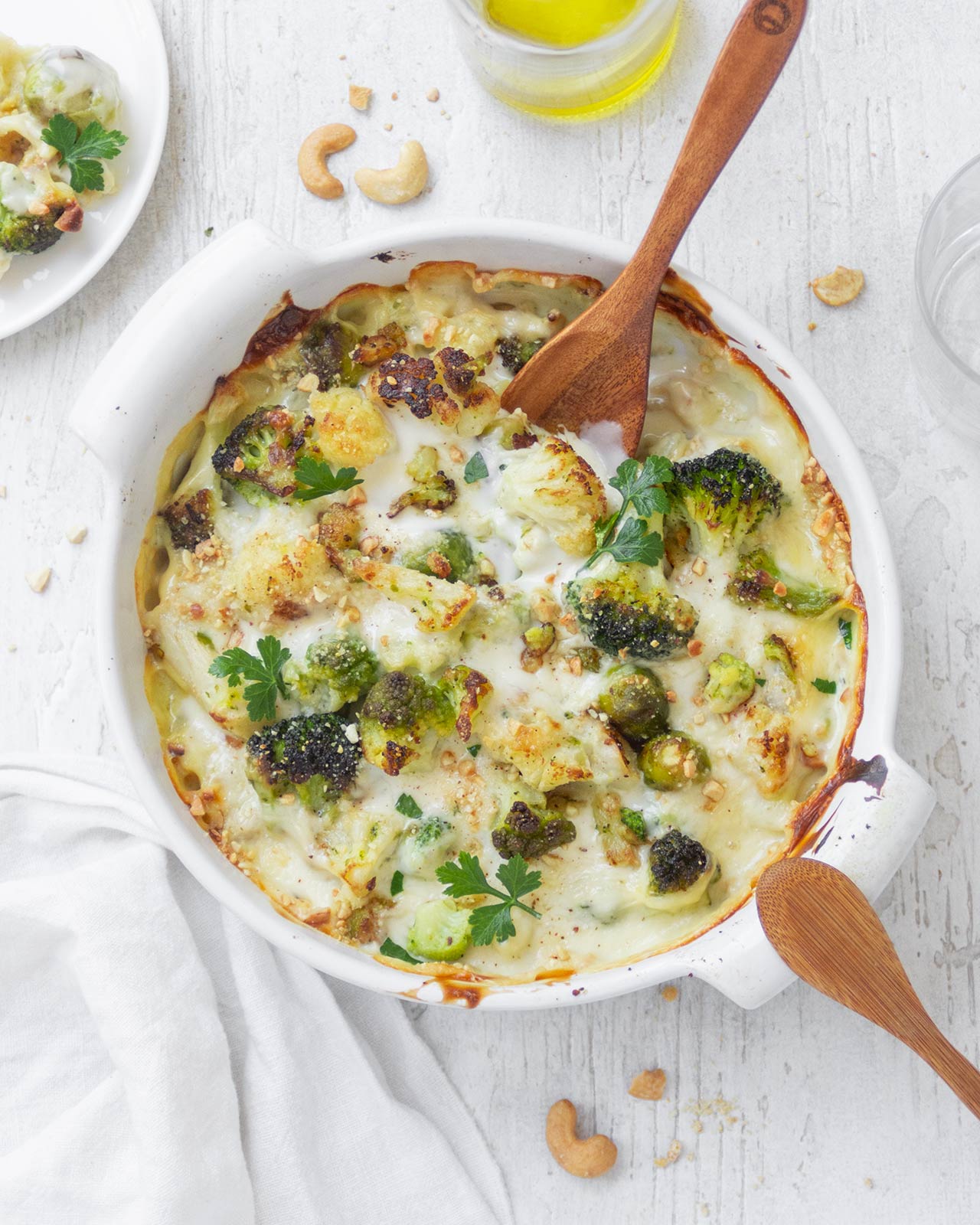 verdure gratinate vegan con besciamella vegetale e anacardi