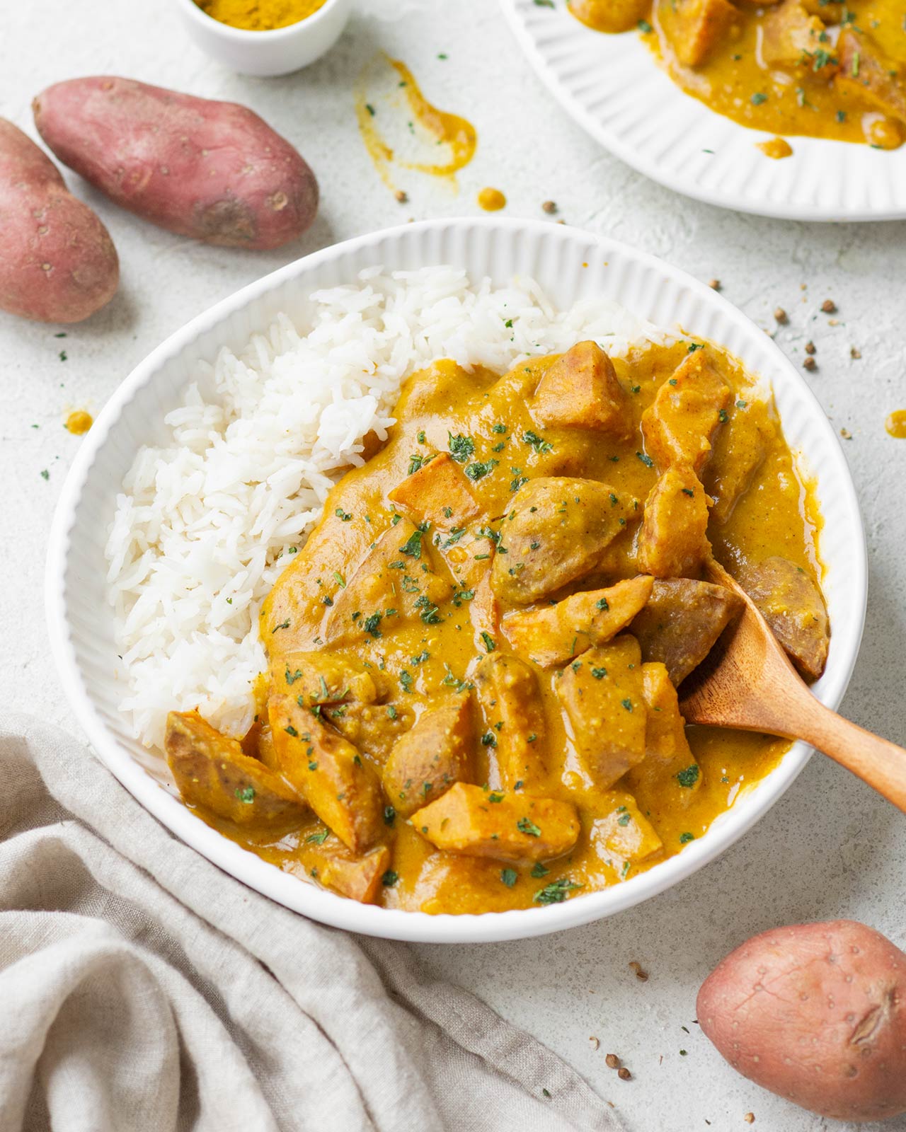 Curry indiano di patate rosse con riso Basmati